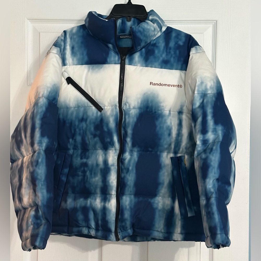 NWT Randomevent Womens Blue Tie Dye Duck Down Puffer‎ Jacket Streetwear - Size S